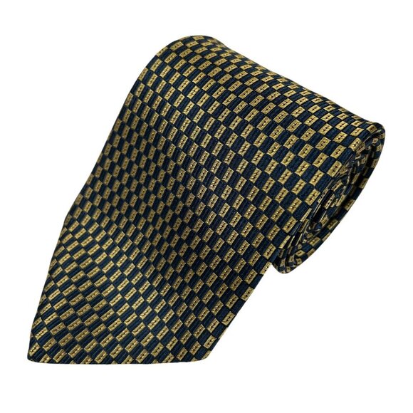 Countess Mara Men's Gold Black Geometric Silk Necktie Tie - Picture 1 of 8